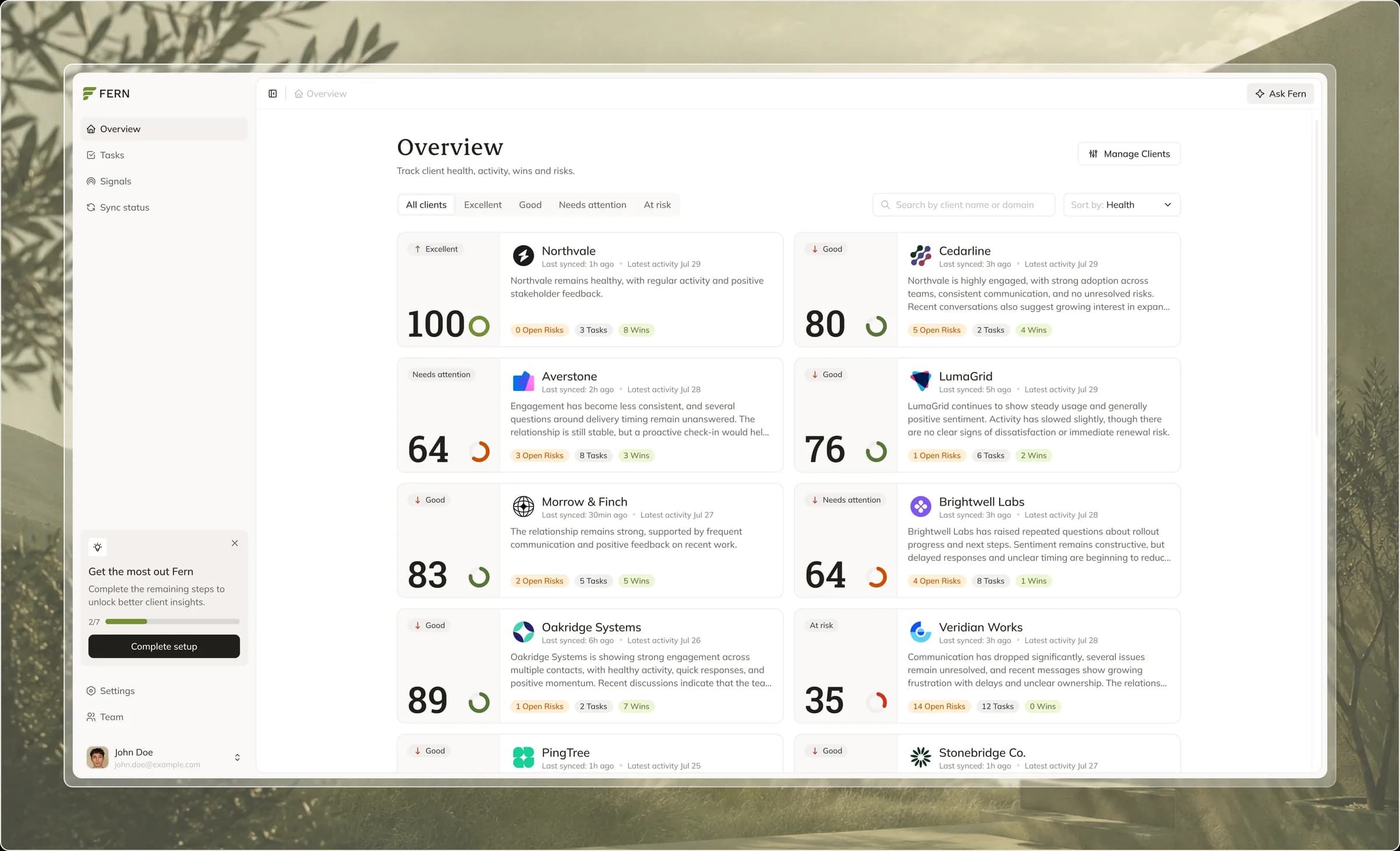Fern client overview dashboard